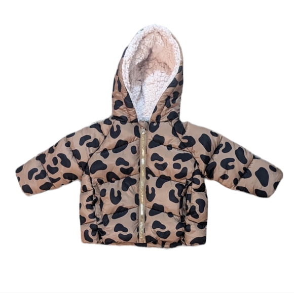 Jessica Simpson Puffer Coat Baby Girl 12 Months Boho Leopard Print Animal Print - Picture 1 of 5